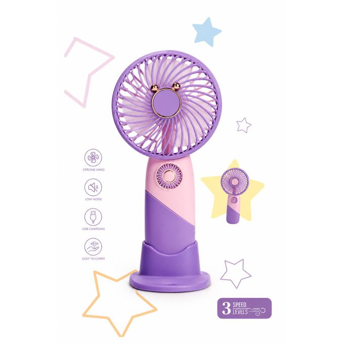 Portable Mini Rechargeable Handheld Fan with Desktop Dock 3 Speed Settings