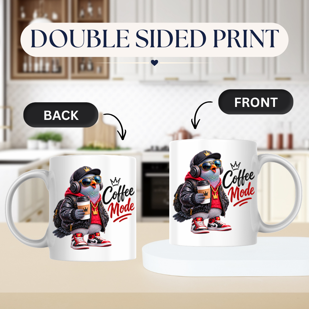 Coffee Mug "Coffee Mode Cool Pigeon" 325ml Ceramic Coffee Mug – Cool Pigeon in Cap, Headphones, Leather Jacket, Hoodie & Sneakers Funny Streetwear Bird Mug Gift For Coffee Lovers Friends | Available in Multicolours | Fast Dispatch by UK Seller (M3240)