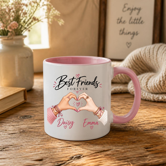 Personalised Mug "Best Friends Forever" Pinky Promise Custom Names Ceramic Coffee Cup 350ml, Cute BFF Bestie Friendship Gift for Her Sister, Birthday Christmas Secret Santa Galentines Day, 5 Colours Double Sided | Fast Dispatch by UK Seller (M1052)