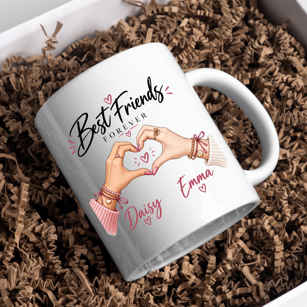 Personalized Mug "Best Friends Forever" Pinky Promise Ceramic Coffee Mug Custom Names Bestie Friendship Gift Cup 350ml | Fast Dispatch by UK Seller (M1052)