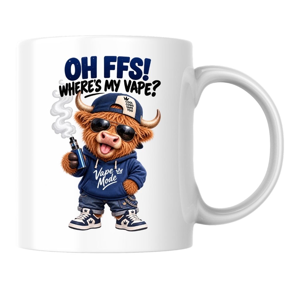 Funny Mug Highland Cow "Where's My V" Coffee Mug - Sarcastic Meme Animal Ceramic Tea Cup & Novelty Gift 350ml | Available in Multicolours | Fast Dispatch by UK Seller (M1205)