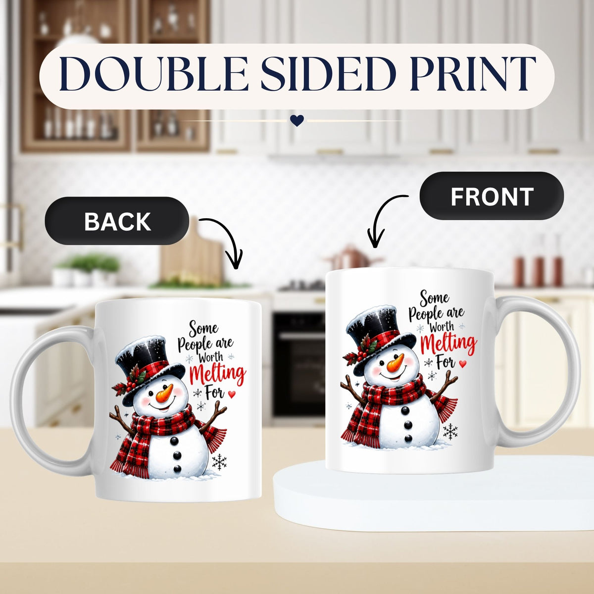 Heartwarming Mug "Some People Are Worth Melting For" Snowman 325ml Ceramic Coffee Mug Cute Winter Holiday Tea Cup with Red Plaid Scarf & Quote Gift | Available in Multicolours | Fast Dispatch by UK Seller (M1246)