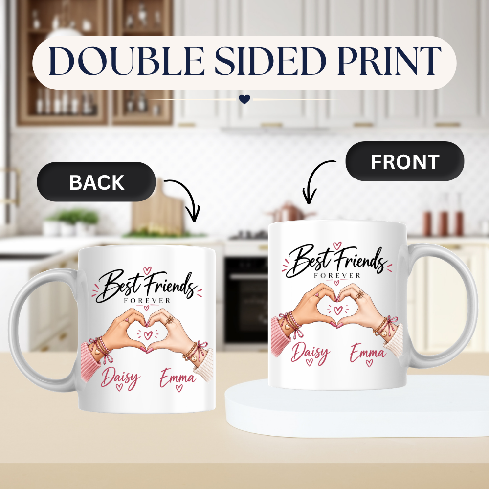 Personalised Mug "Best Friends Forever" Pinky Promise Custom Names Ceramic Coffee Cup 350ml, Cute BFF Bestie Friendship Gift for Her Sister, Birthday Christmas Secret Santa Galentines Day, 5 Colours Double Sided | Fast Dispatch by UK Seller (M1052)