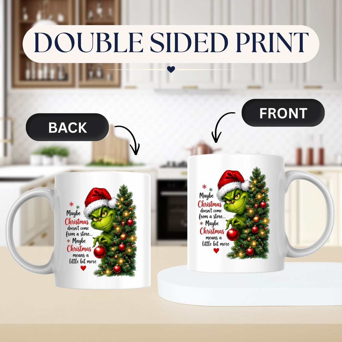 Heartwarming Mug "Maybe Christmas Means a Little Bit More" Green Holiday Character 325ml Ceramic Coffee Mug Festive Grumpy Christmas Tree Tea Cup with Santa Hat & Ornament Gift | Available in Multicolours | Fast Dispatch by UK Seller (M1240)