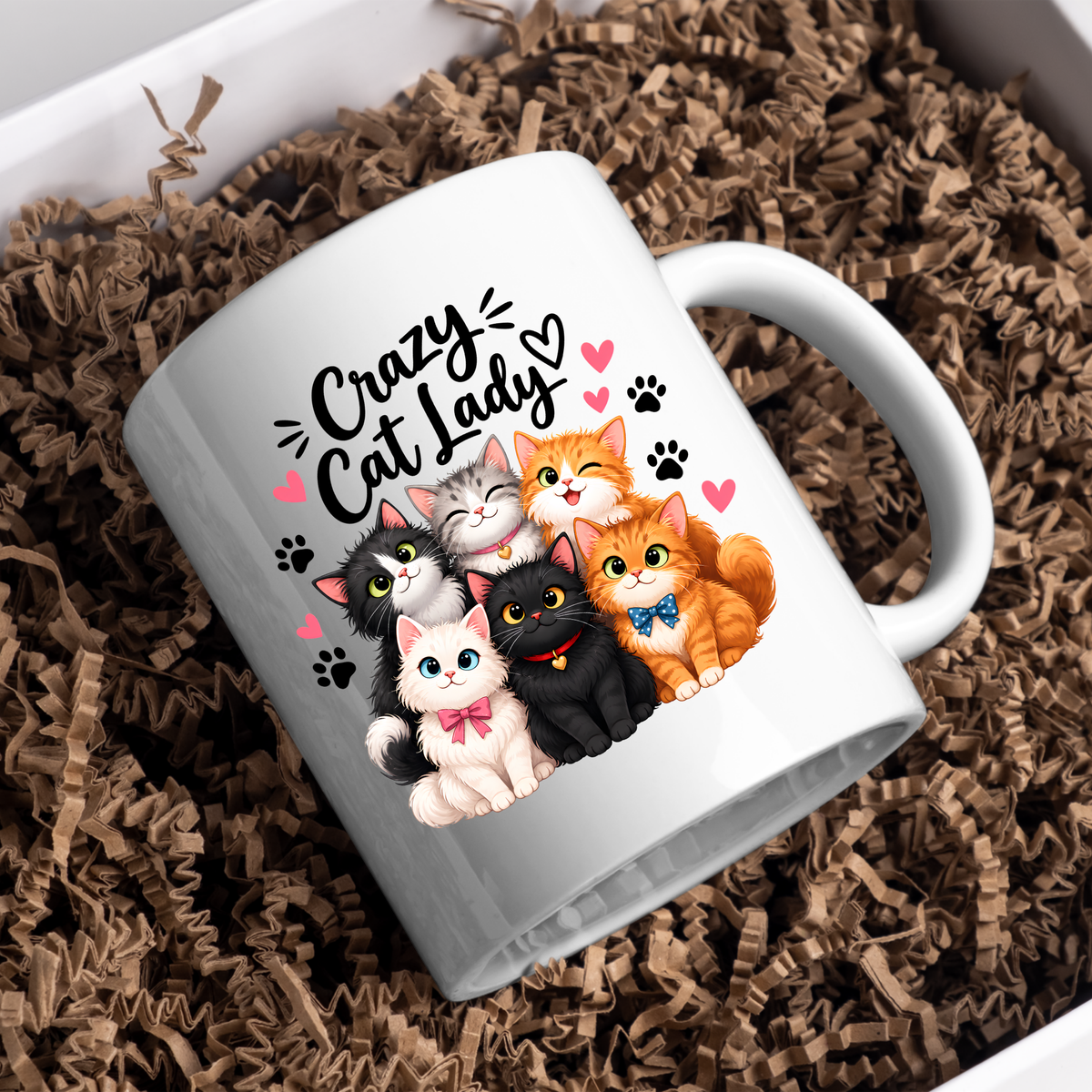 Funny Mug "Crazy Cat Lady" Novelty Coffee Mug | Cute Cartoon Cats Graphic Ceramic Tea Cup Perfect Gift for Cat Lovers 350ml | Available in Multicolours | Fast Dispatch by UK Seller (M1001)