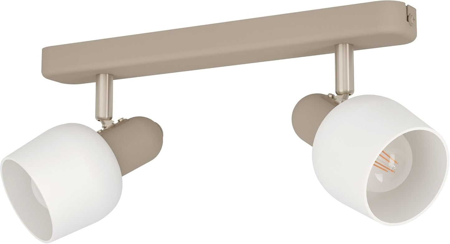 Eglo Ceiling Spotlight Corato 173, lamp with 2 Adjustable Spots, Metal Light in Sand and Silver, White Glass, E14 Socket
