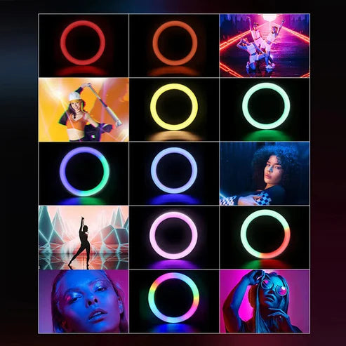 1.9M RGB LED Ring Light Selfie Stick Tripod with Wireless Remote | Extendable Umbrella Stand Foldable Bracket for Live Streaming & Vlogging (P100-RGB) (M1025)
