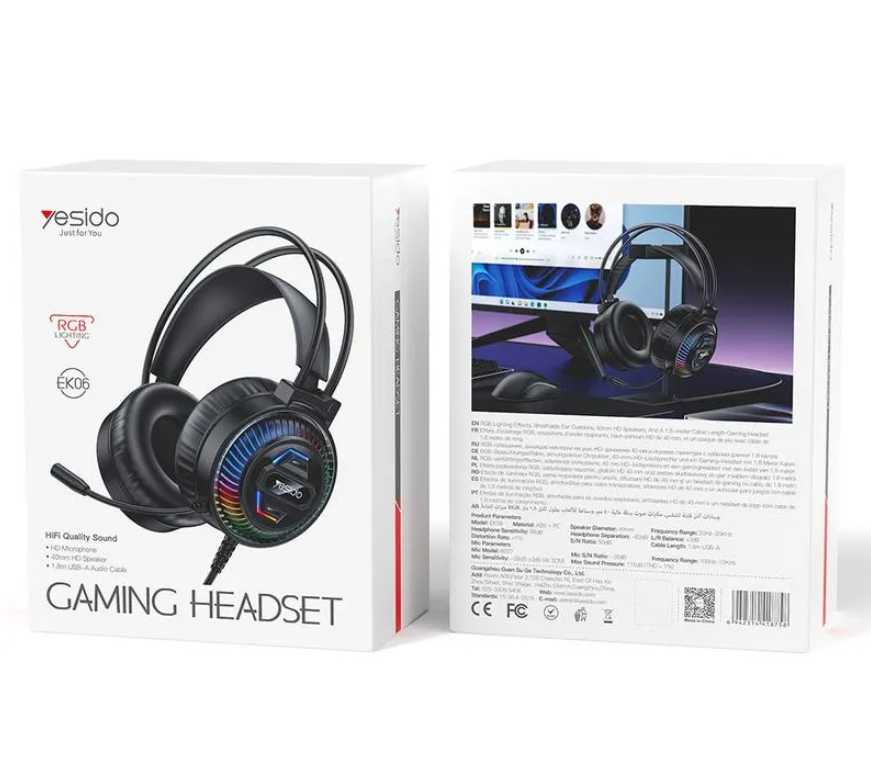 Yesido RGB Gaming Headset with HD Microphone & 40mm Audio Drivers | HiFi Over-Ear Wired USB PC Gamer Headphones with 1.8M Cable