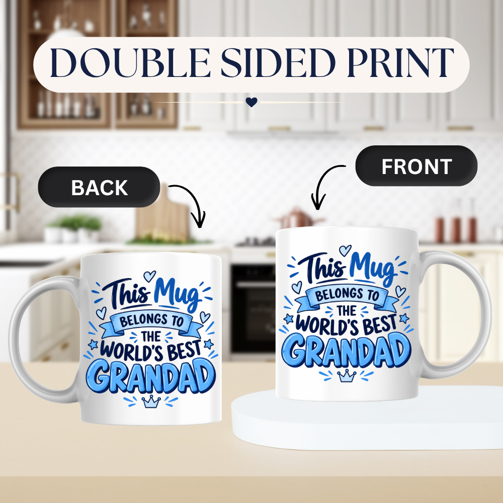 Grandad Mug "This Mug Belongs To The World's Best Grandad" Funny Grandfather Coffee Cup 350ml, Ceramic Novelty Gift for Grandpa Granddad Pops, Birthday Christmas Father's Day Gift from Grandchildren, Secret Santa | Fast Dispatch by UK Seller (M1057)