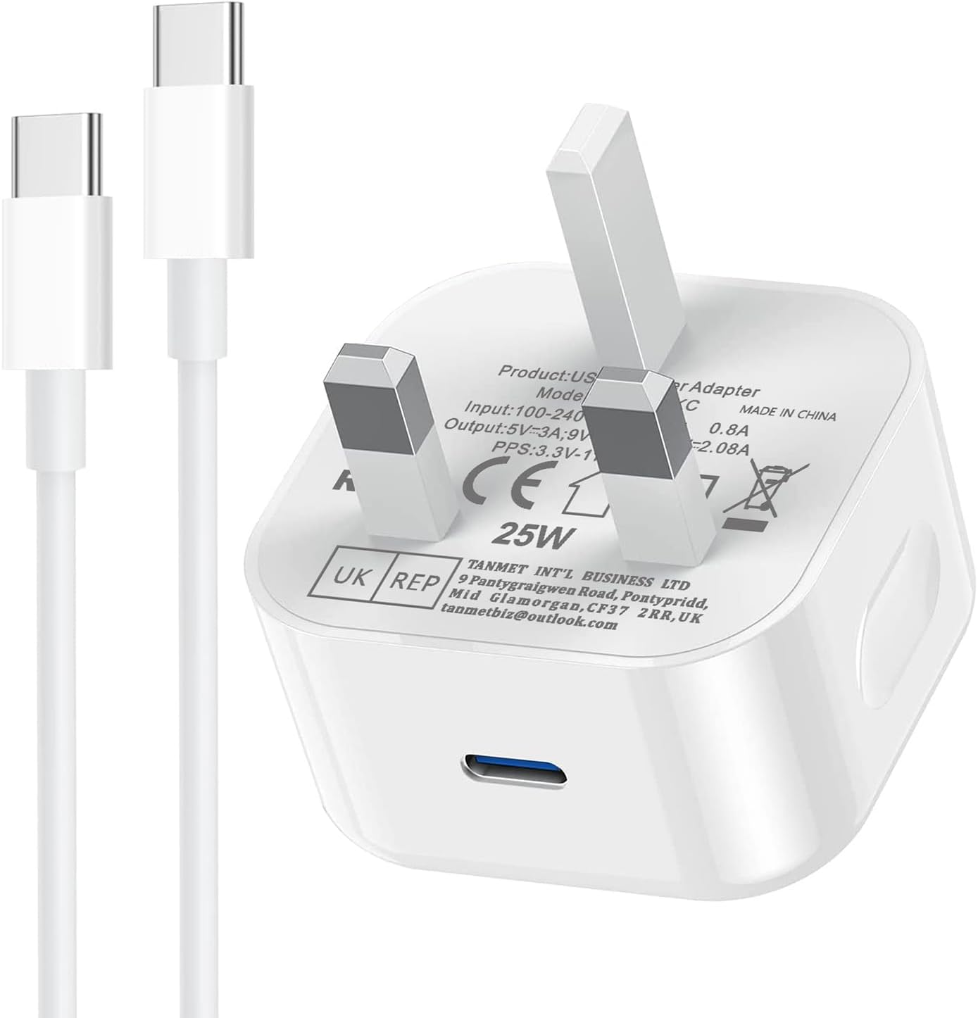 Woox GaN 20W USB-C Power Delivery Wall Charger with Type-C to Type-C Cable – Model MX0250