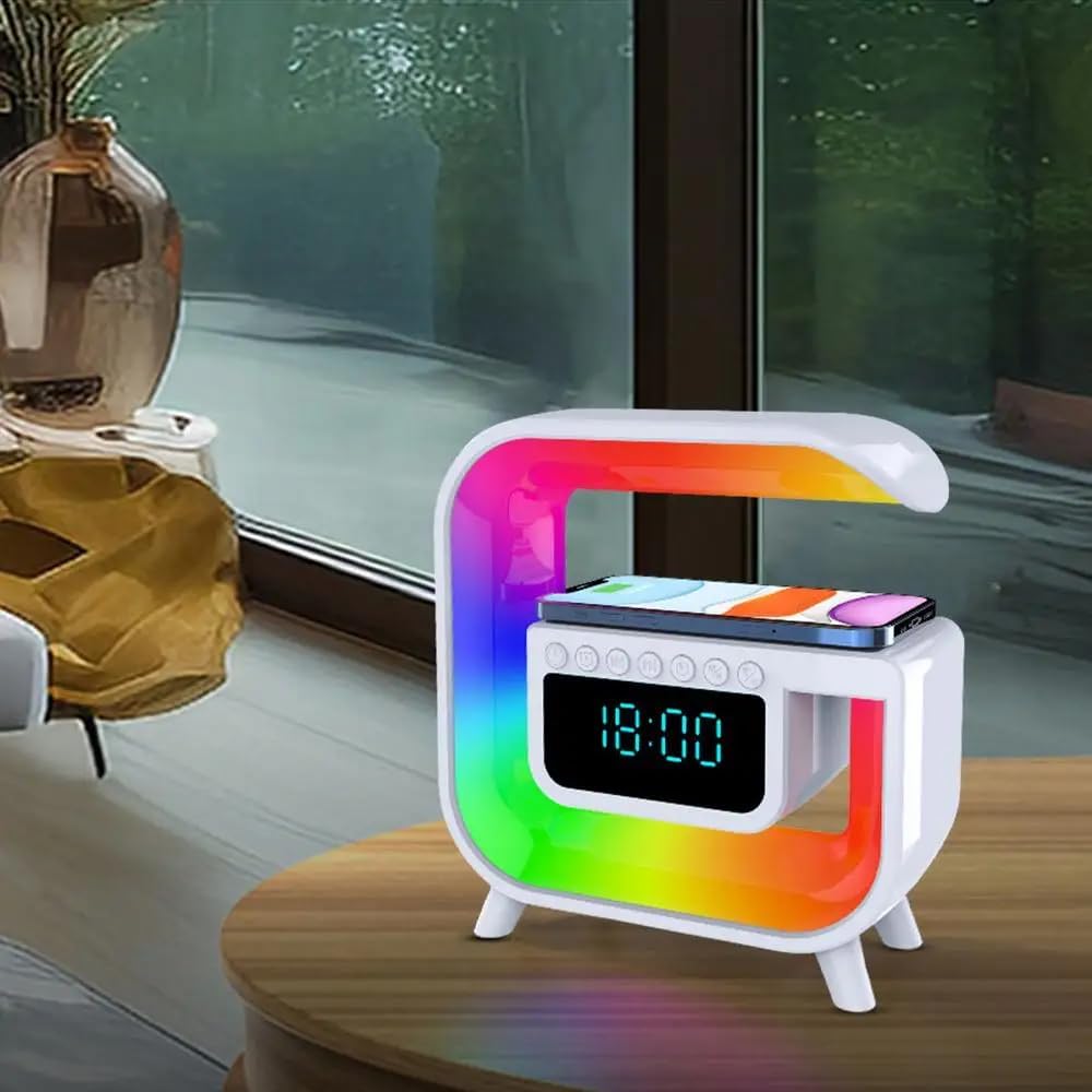 A3 Multifunctional G-Shape LED Wireless Charging Speaker & Smart Alarm Clock (15W Max)