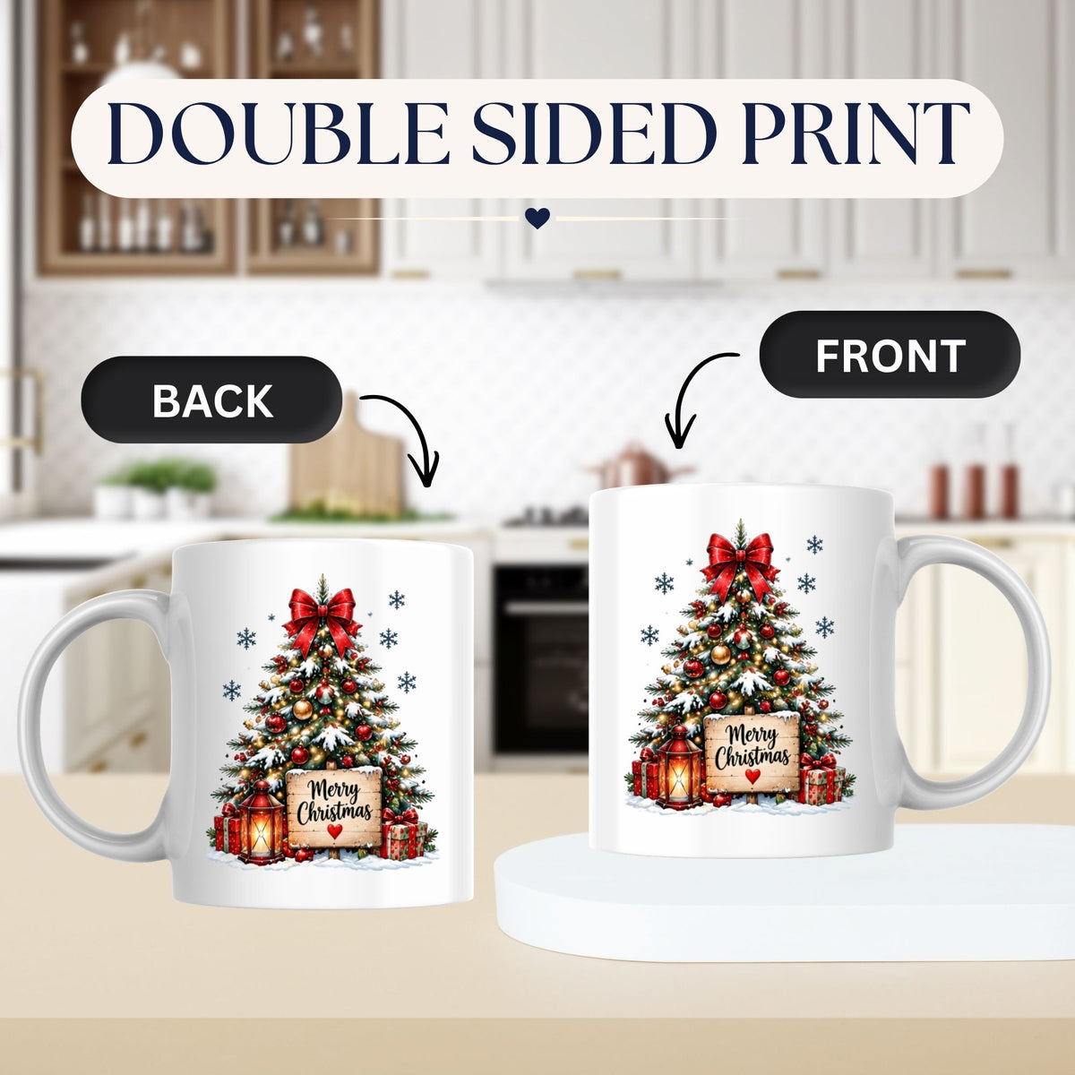 Cozy Mug "Merry Christmas" Red Bow Christmas Tree 325ml Ceramic Coffee Mug – Festive Winter Holiday Tea Cup with Lantern, Sign & Gifts Gift | Available in Multicolours | Fast Dispatch by UK Seller (M1264)