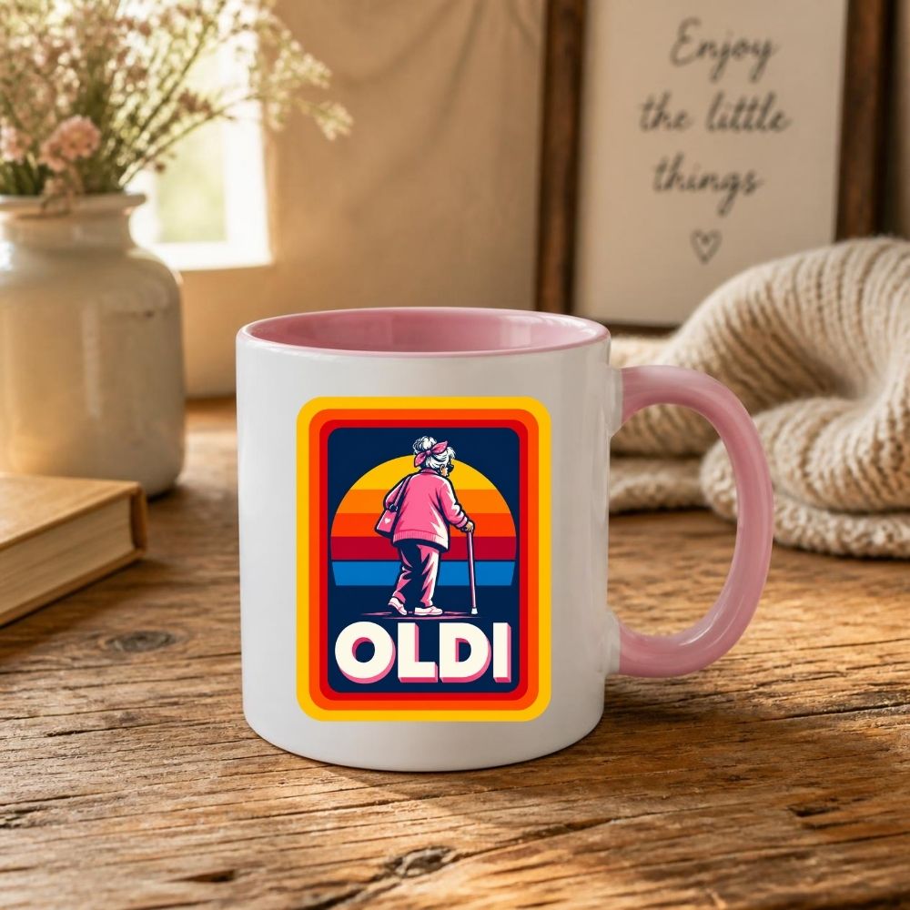 Funny Mug "OLDI" Retro Old Age Joke Coffee Cup 350ml Ceramic Novelty Mug, Male Female Grandad Grandma Design, Humorous Gift for Dad Mum Grandpa Nanny, 50th 60th 70th 80th Birthday Christmas Secret Santa | Fast Dispatch by UK Seller (M1046)