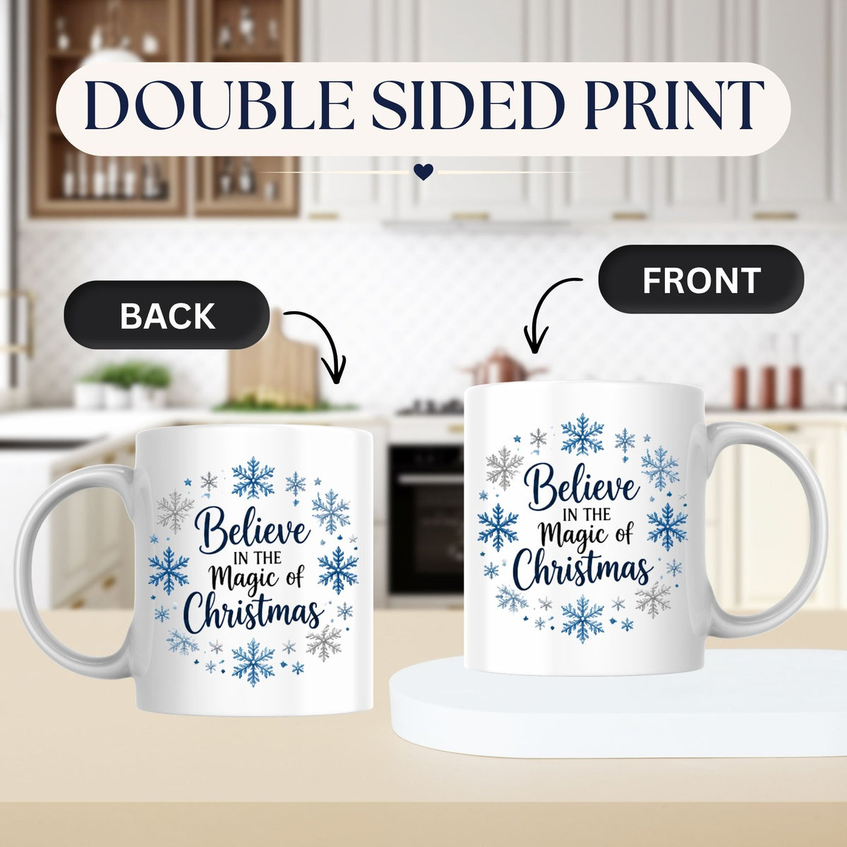Magical Mug "Believe in the Magic of Christmas" Snowflake Wreath 325ml Ceramic Coffee Mug Festive Winter Holiday Tea Cup with Blue & Silver Snowflakes Gift | Available in Multicolours | Fast Dispatch by UK Seller (M1251)