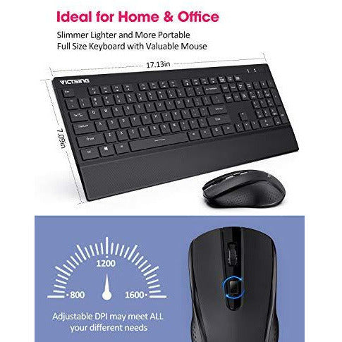 Wireless Keyboard Mouse Set, VicTsing Quiet Keyboard and Mouse UK with Comfortable Wrist Rest, Easy Connect with Laptop PC Computer Windows etc.