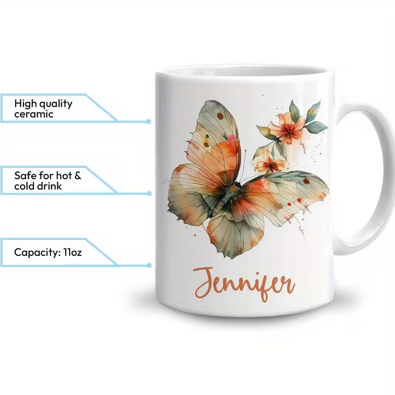 Personalized "Sometimes You Forget You're Awesome" Butterfly Coffee Mug - Custom Name Ceramic Tea Cup | Uplifting Gift (M1006)