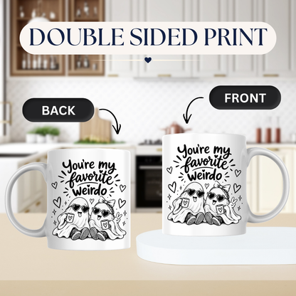 Cute Mug "You’re My Favorite Weirdo" Funny Ghost Coffee Cup, 350ml Ceramic Novelty Mug, Spooky Best Friend Couple Gift for Her Him Girlfriend Boyfriend, Birthday Christmas Halloween Valentine’s Day, Multicolour Options | Fast Dispatch by UK Seller (M1108)