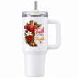 Inspirational Religious Christian Travel Tumbler "Faith Makes All Things Possible" Graphic 40oz Stainless Steel Insulated Travel Mug with Handle & Straw – Cross with Red Fabric, Poinsettia & Lantern Novelty Travel Cup | Fast Dispatch by UK Seller (T3008)