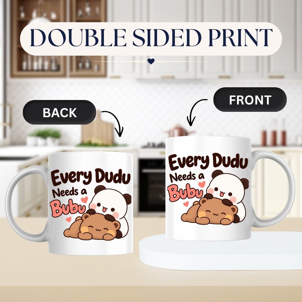 Cute Mug "Every Dudu Needs a Bubu" Panda Couple 350ml Ceramic Coffee Cup, Romantic Matching Bear Love Gift for Boyfriend Girlfriend Husband Wife, Anniversary Valentines Day Birthday Christmas Secret Santa | Fast Dispatch by UK Seller (M1113)