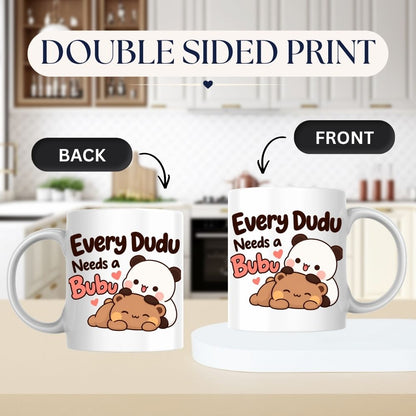 Cute Mug "Every Dudu Needs a Bubu" Panda Couple 350ml Ceramic Coffee Cup, Romantic Matching Bear Love Gift for Boyfriend Girlfriend Husband Wife, Anniversary Valentines Day Birthday Christmas Secret Santa | Fast Dispatch by UK Seller (M1113)