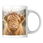 Novelty Mug Fluffy Highland Cow Coffee Mug with Floral Crown - Cute Farmhouse Animal Ceramic Tea Cup for Rustic Kitchen Decor & Nature Lovers | Available in Multicolours | Fast Dispatch by UK Seller (M1202)