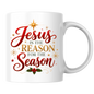 Christmas Mug "Jesus Is The Reason For The Season" 325ml Ceramic Coffee Mug – Festive Christian Typography Mug With Star Of Bethlehem Holly Gold Stars Holiday Gift | Available in Multicolours | Fast Dispatch by UK Seller (M3312)