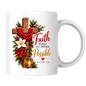 Religious Christmas Mug "Faith Makes All Things Possible" Faith Makes All Things Possible 325ml Ceramic Coffee Mug – Christian Holiday Scripture Mug with Matthew 19:26, Cross, Lantern & Poinsettia | Religious Gift | Fast Dispatch by UK Seller (M3352)