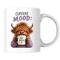 Cozy Highland Cow Mug "Current Mood: Just Chilling" Graphic 325ml Ceramic Coffee Cup Peaceful Highland Cow in Purple Hoodie Novelty Tea Cup | Relaxing Morning Gift for Her & Friends | Available in Multicolours | Fast Dispatch by UK Seller (M3135)