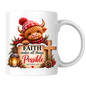 Christmas Mug "Faith Makes All Things Possible Matthew 19:26" Faith Makes All Things Possible 325ml Ceramic Coffee Mug – Festive Highland Cow Mug With Wooden Cross Lantern Holiday Gift | Available in Multicolours | Fast Dispatch by UK Seller (M3318)