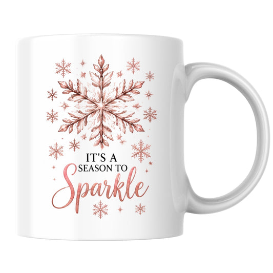Elegant Mug "It's A Season To Sparkle" Rose Gold Snowflake 325ml Ceramic Coffee Mug Festive Winter Holiday Tea Cup with Shimmering Crystal & Quote Gift | Available in Multicolours | Fast Dispatch by UK Seller (M1252)