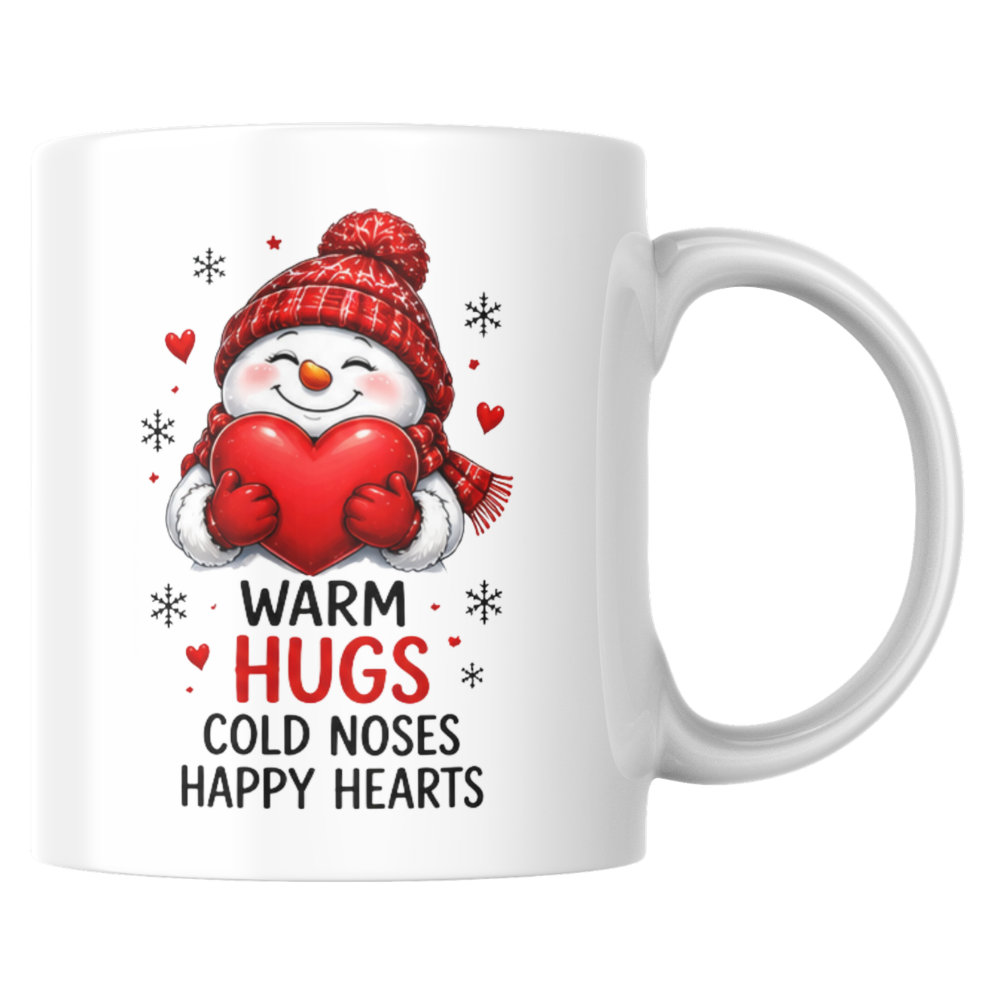 Heartwarming Mug "Warm Hugs" Snowman Ceramic Coffee Mug – Cute Winter Holiday Tea Cup with Red Heart & Scarf Gift 350ml | Available in Multicolours | Fast Dispatch by UK Seller (M1232)
