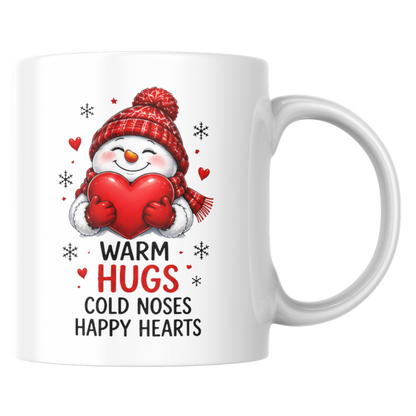 Heartwarming Mug "Warm Hugs" Snowman Ceramic Coffee Mug – Cute Winter Holiday Tea Cup with Red Heart & Scarf Gift 350ml | Available in Multicolours | Fast Dispatch by UK Seller (M1232)