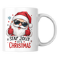 Cool Mug "Stay Jolly It's Christmas" Santa Ceramic Coffee Mug – Funny Holiday Tea Cup with Sunglasses & Thumbs Up Gift 350ml | Available in Multicolours | Fast Dispatch by UK Seller (M1235)