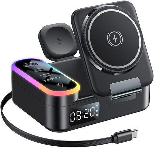 8-in-1 Magnetic Wireless Charging Station | Fast Charger with Digital Clock & RGB Light