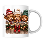Highland Cows Christmas Fence Mug "Merry & Bright" Festive Highland Cows 325ml Ceramic Coffee Mug – Three Cute Cows in Winter Bobble Hats Behind Snowy Fence with Fairy Lights & Red Tartan Bow | Christmas Gift | Fast Dispatch by UK Seller (M3429)