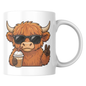 Cool Mug Highland Cow Drinking Iced Coffee Mug - Cute Animated Farm Animal Ceramic Tea Cup with Sunglasses & Peace Sign 350ml | Available in Multicolours | Fast Dispatch by UK Seller (M1203)