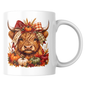 Novelty Mug Autumn Harvest Highland Cow Coffee Mug - Fall Pumpkin & Plaid Bow Farmhouse Animal Ceramic Tea Cup for Thanksgiving and Rustic Kitchen Decor | Available in Multicolours | Fast Dispatch by UK Seller (M1207)