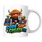 Coding Mug "Code Sip Create Highland Cow" 325ml Ceramic Coffee Mug – Cute Highland Cow Developer with Glasses Books Laptop Code Brew Repeat Cup Tech Gift For Programmers Coders | Available in Multicolours | Fast Dispatch by UK Seller (M3229)