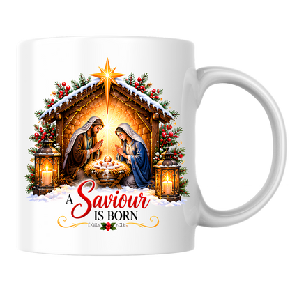 Religious Christmas Mug "A Saviour Is Born" A Saviour Is Born 325ml Ceramic Coffee Mug – Nativity Scene Christmas Mug with Baby Jesus, Mary & Joseph | Christian Holiday Gift | Fast Dispatch by UK Seller (M3338)
