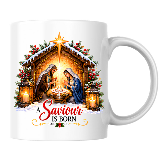 Religious Christmas Mug "A Saviour Is Born" A Saviour Is Born 325ml Ceramic Coffee Mug – Nativity Scene Christmas Mug with Baby Jesus, Mary & Joseph | Christian Holiday Gift | Fast Dispatch by UK Seller (M3338)