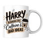 Personalized Name Mug "Harry Running On Caffeine & Bad Ideas" Harry Running On Caffeine & Bad Ideas 325ml Ceramic Coffee Mug –Custom Name Typography Slogan with Coffee Cup Graphic & Beige Banner Highlights | Funny Gift | Fast Dispatch by UK Seller (M3449)