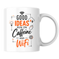 Tech Mug "Good Ideas Run On Caffeine And WiFi" Good Ideas Run On Caffeine And WiFi 325ml Ceramic Coffee Mug – Funny Tech & Office Typography Mug with Lightbulb, Cloud & WiFi Icons | Gift for IT & Remote Workers | Fast Dispatch by UK Seller (M3332)