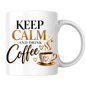 Coffee Mug "Keep Calm And Drink Coffee" 325ml Ceramic Tea Cup – Gold & Brown Typography, Cute Coffee Cup Graphic & Heart Slogan Novelty Gift for Coffee Lovers, Bestie, Colleagues – Fast Dispatch by UK Seller (M3491)