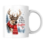 Uplifting Mug "Stay Positive Be Merry and Make it a Brighter Year" Reindeer 325ml Ceramic Coffee Mug Cozy Winter Holiday Tea Cup with Red Snowflake Scarf & Pine Forest Gift | Available in Multicolours | Fast Dispatch by UK Seller (M1259)