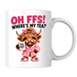 Highland Cow Tea Mug "OH FFS! Where's My Tea?" Oh Ffs! Where's My Tea? 325ml Ceramic Coffee Mug – Cute Highland Cow in Pink Bathrobe with Polka-Dot Bow, Slippers & Tea First Mug | Funny Gift | Fast Dispatch by UK Seller (M3378)
