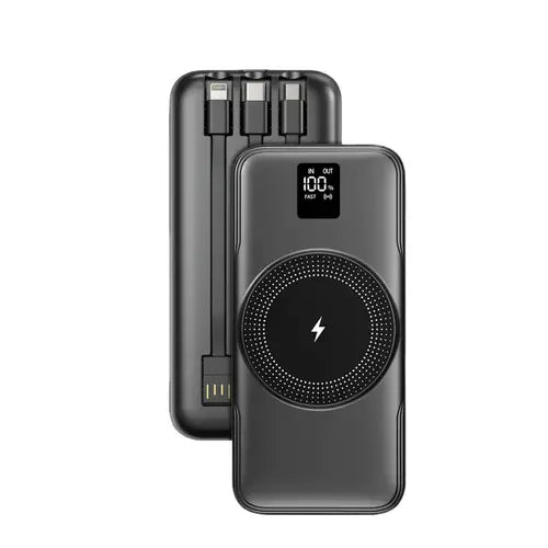 10000mAh Magnetic Wireless Power Bank | 20W PD Fast Charging with Built-In Cables & LED Display