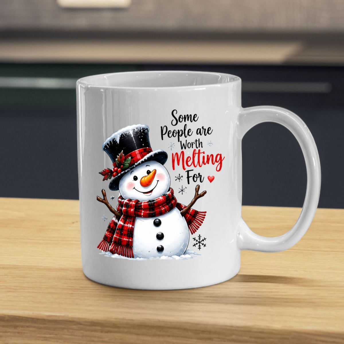 Heartwarming Mug "Some People Are Worth Melting For" Snowman 325ml Ceramic Coffee Mug Cute Winter Holiday Tea Cup with Red Plaid Scarf & Quote Gift | Available in Multicolours | Fast Dispatch by UK Seller (M1246)