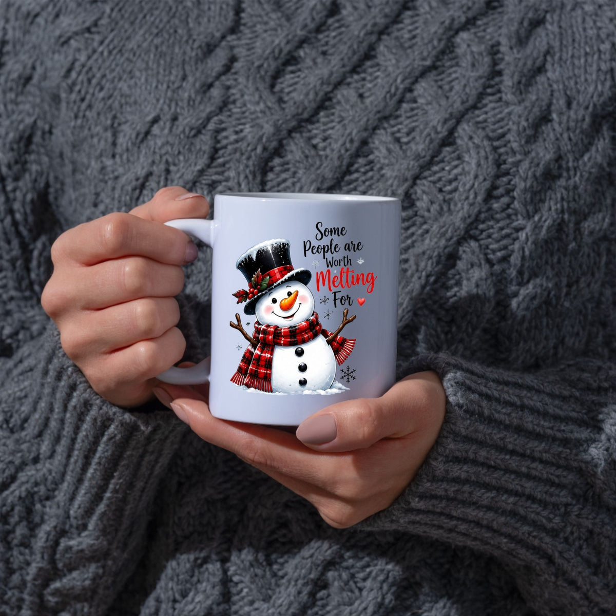 Heartwarming Mug "Some People Are Worth Melting For" Snowman 325ml Ceramic Coffee Mug Cute Winter Holiday Tea Cup with Red Plaid Scarf & Quote Gift | Available in Multicolours | Fast Dispatch by UK Seller (M1246)