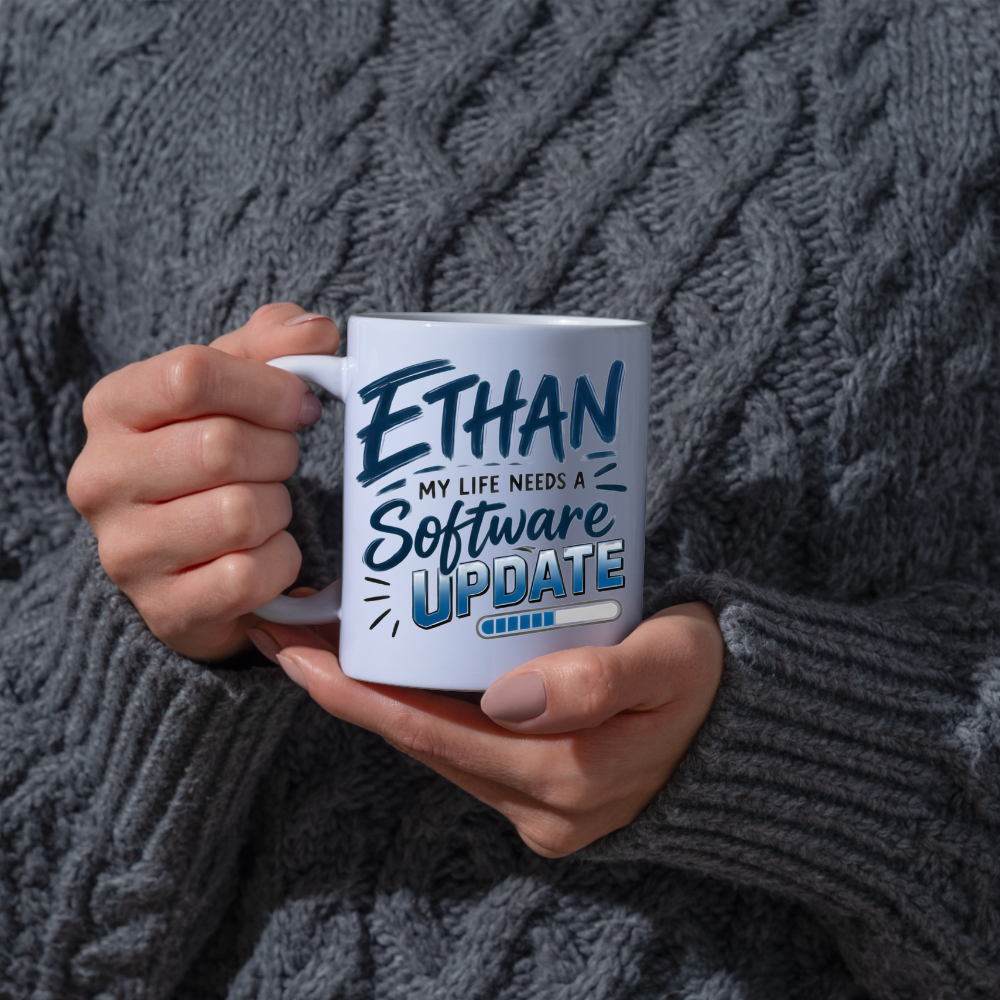 Personalized Name Mug "Ethan My Life Needs A Software Update" Ethan My Life Needs A Software Update 325ml Ceramic Coffee Mug – Custom Name Typography Slogan with Progress Loading Bar Graphic | Funny Tech Gift | Fast Dispatch by UK Seller (M3425)
