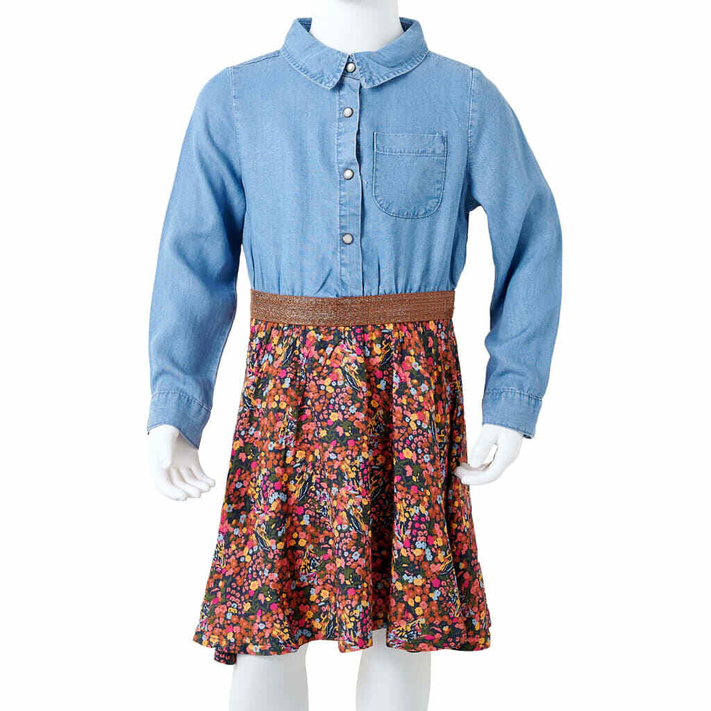 Kids' Dress with Long Sleeves Navy and Denim Blue 140